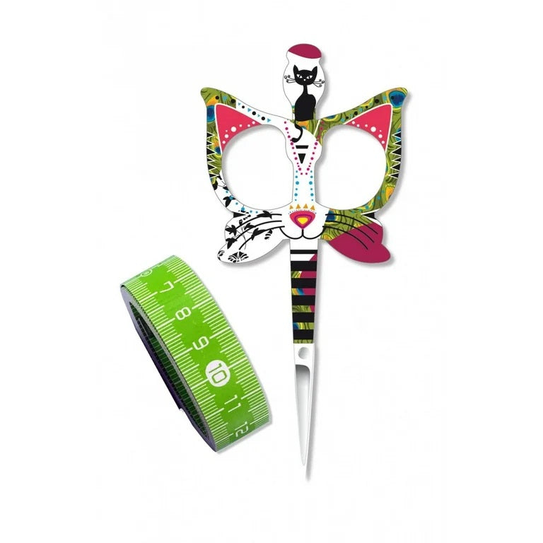 Bohin Cat Embroidery Scissors & Green Tape Measure Duo
