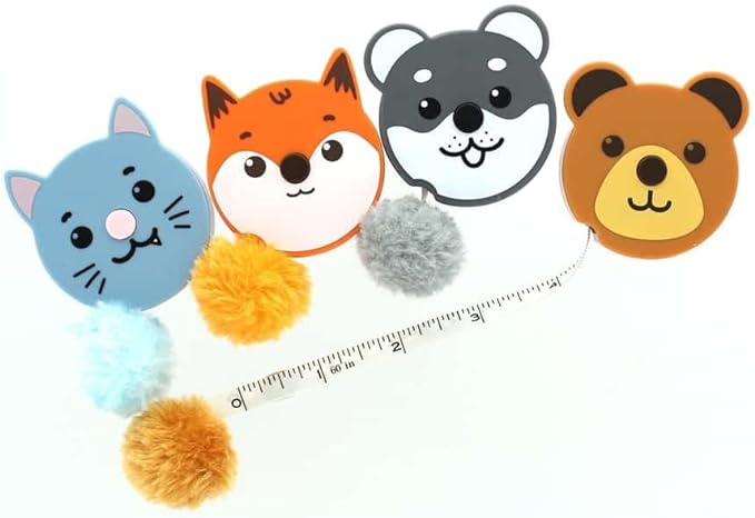 Fluffy Animal Tape Measure with Pom Pom Tail