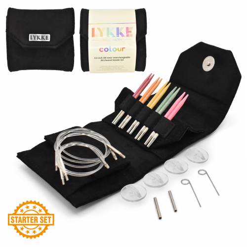 Lykke 3.5" IC Birchwood Knitting Needle Starter Set - COLOUR - Black Vegan Suede