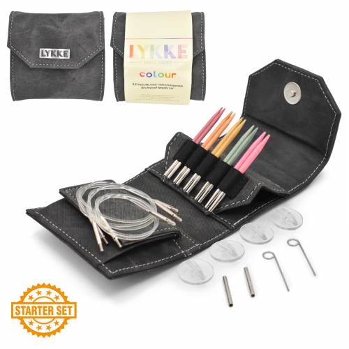 Lykke 3.5" IC Birchwood Knitting Needle Starter Set - COLOUR - Grey Denim Effect