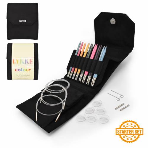 Lykke 5" IC Birchwood Knitting Needle Starter Set - COLOUR / Black Vegan Case