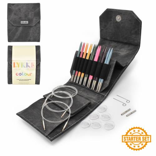 Lykke 5" IC Birchwood Knitting Needle Starter Set - COLOUR / Grey Denim Effect Case