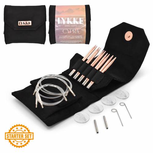 Lykke 3.5" IC Knitting Needle Starter Set - Black Vegan Suede - CYPRA