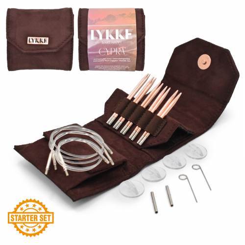 Lykke 3.5" IC Knitting Needle Starter Set - Brown Vegan Suede - CYPRA