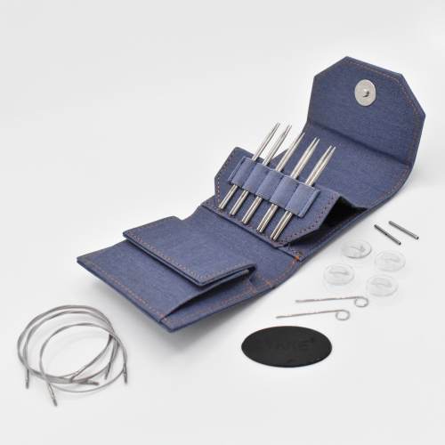 Lykke 3.5" IC Grade 316 Surgical Stainless Steel Mini Knitting Needle Set in Denim Canvas Case - FLIGHT