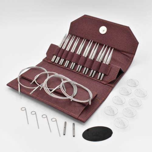Lykke 3.5" IC Grade 316 Surgical Stainless Steel Knitting Needle Set in Maroon Canvas Case - FLIGHT