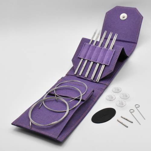 Lykke 5" IC Grade 316 Surgical Stainless Steel Mini Knitting Needle Set in Purple Canvas Case - FLIGHT