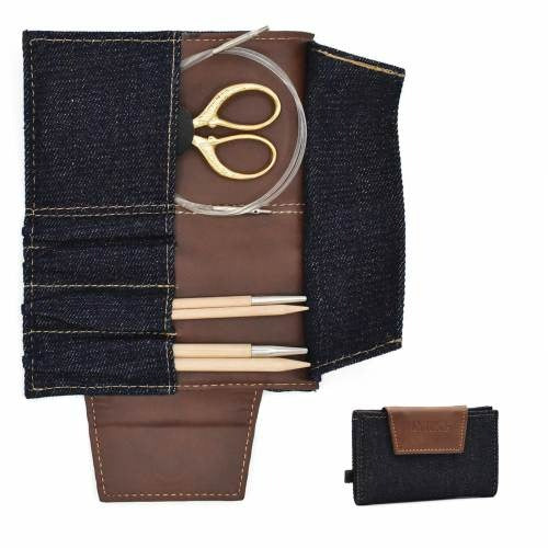 Lykke Weekender Small Knitting Needle Case - Denim & Vegan Leather