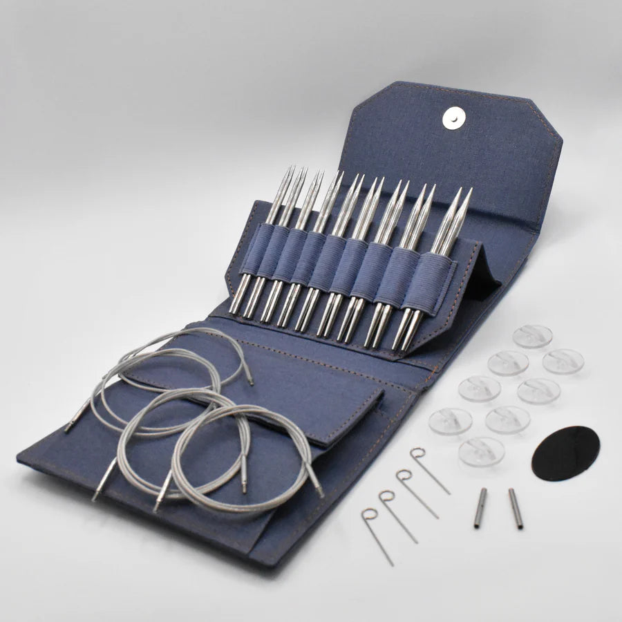 Lykke 5" IC Grade 316 Surgical Stainless Steel Knitting Needle Set in Denim Canvas Case - FLIGHT