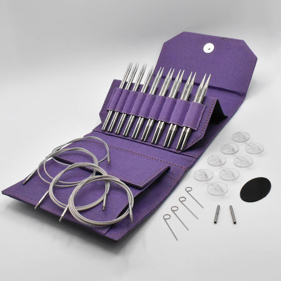 Lykke 5" IC Grade 316 Surgical Stainless Steel Knitting Needle Set in Purple Canvas Case - FLIGHT