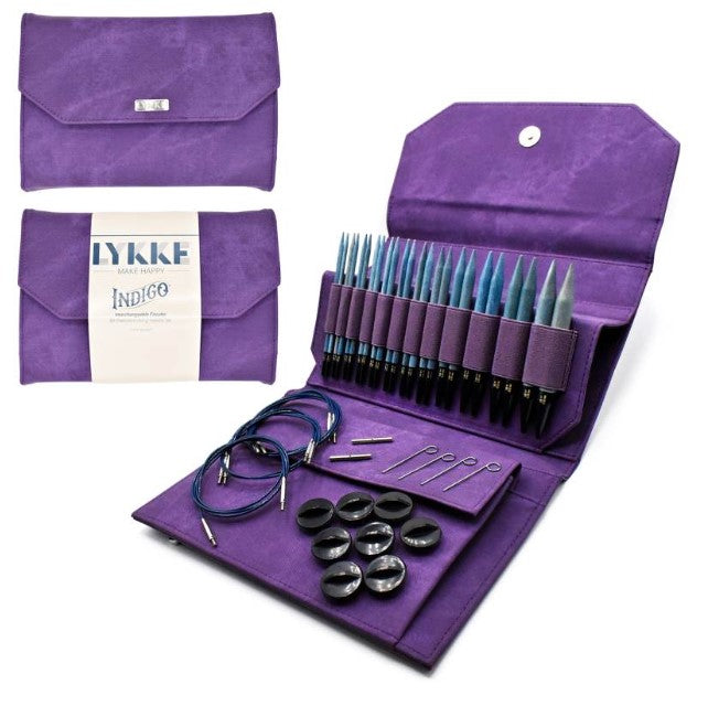 Lykke 5" IC Birchwood Knitting Needle Set - INDIGO / Violet Case