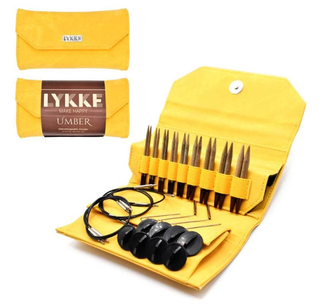 Lykke 3.5" IC Birchwood Knitting Needle Set - UMBER / Dandelion Yellow Case