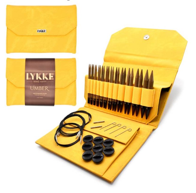 Lykke 5" IC Birchwood Knitting Needle Set - UMBER / Dandelion Yellow Case