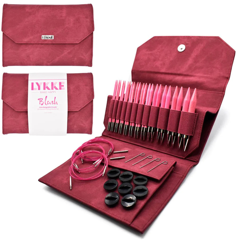 Lykke 5" IC Birchwood Knitting Needle Set - BLUSH / Crimson Denim Case