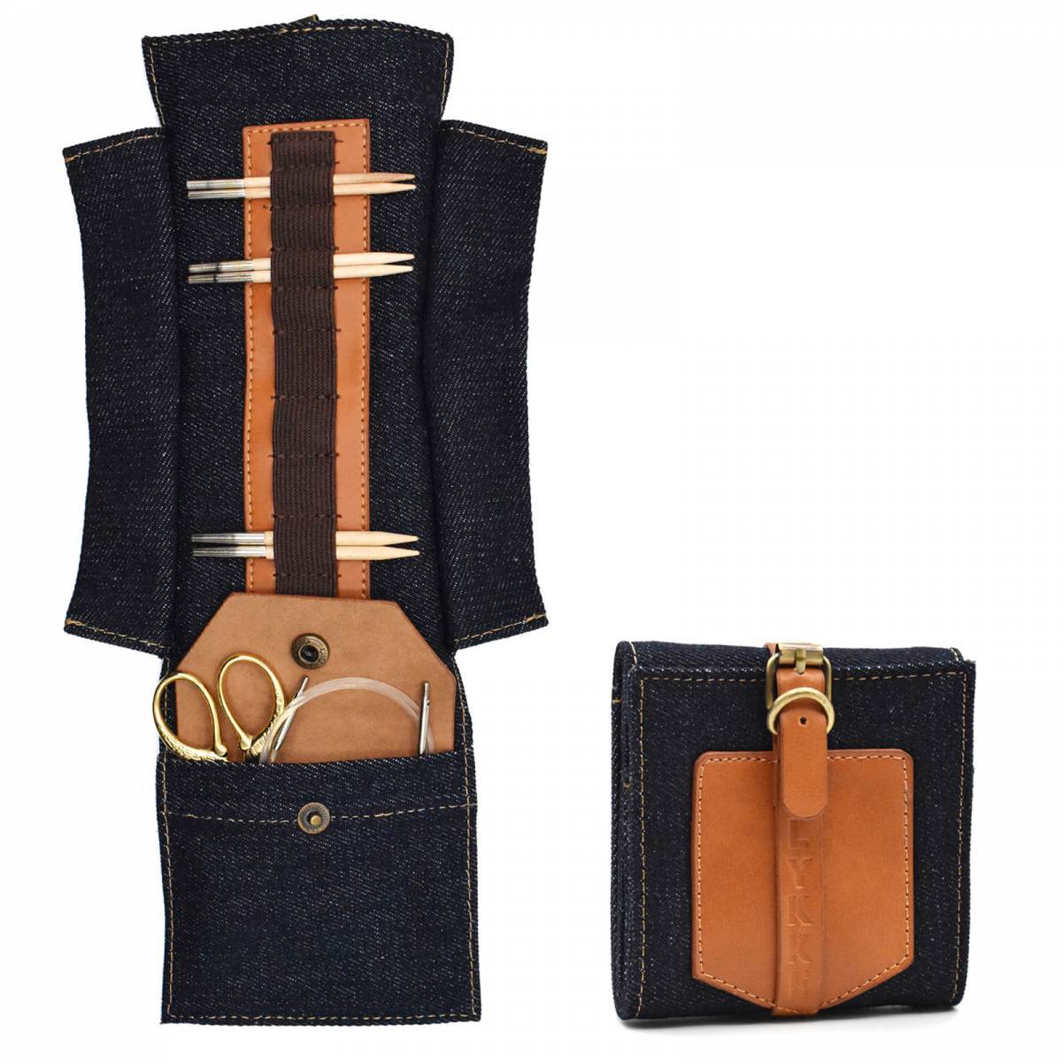 Lykke Taylor Small Knitting Needle Case - Denim & Vegan Leather