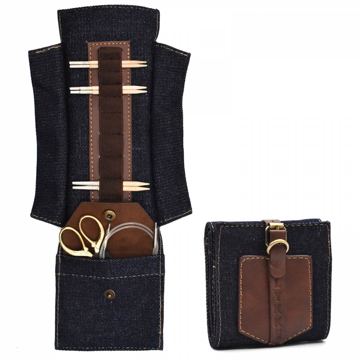 Lykke Taylor Small Knitting Needle Case - Denim & Vegan Leather