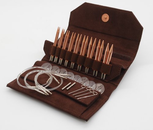 Lykke 3.5" IC Copper Knitting Needle Set in BROWN Suede Case - CYPRA