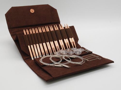 Lykke 5" IC Copper Knitting Needle Set in BROWN Suede Case - CYPRA
