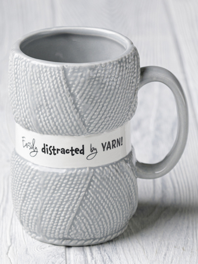 Grey Yarn Mug - "Easily Distracted by Yarn"