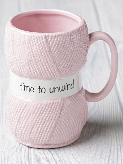 Pink Yarn Mug - "Time to Unwind"