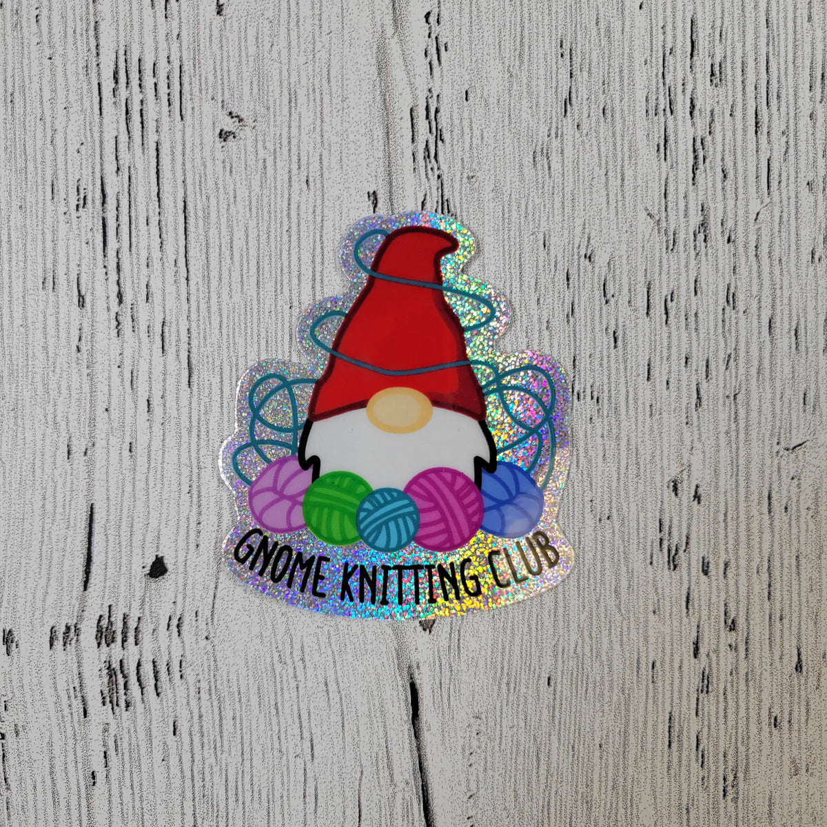 Gnome Knitting Club Glitter Vinyl Sticker