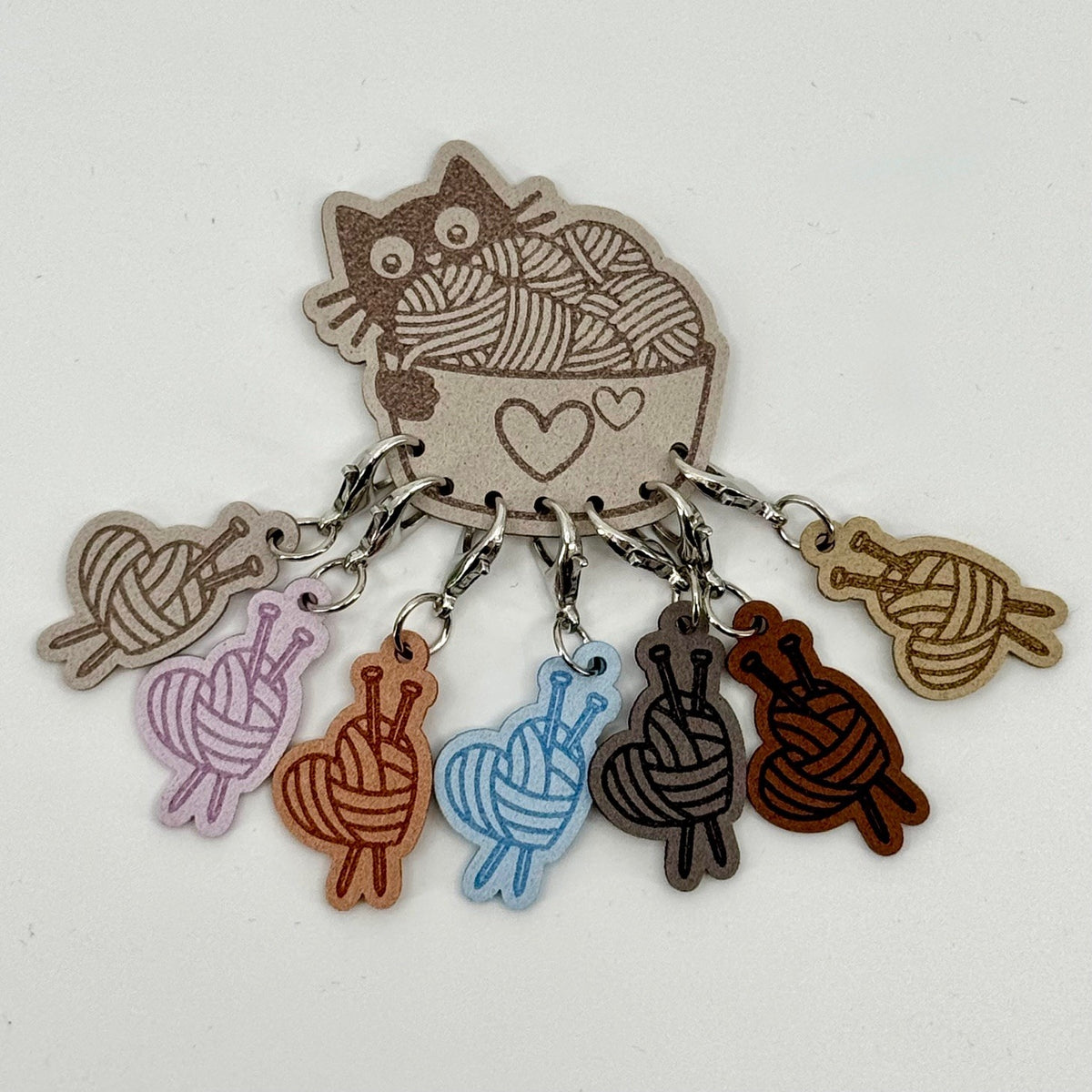 Cat with Yarn Ball Stitch Marker Set - 7pc