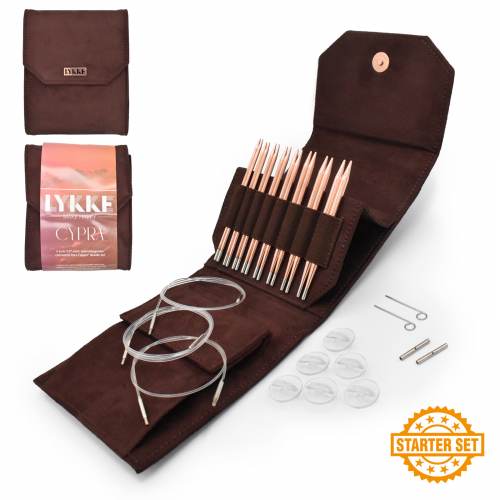Lykke 5&quot; IC Copper IC STARTER Knitting Needle Set in BROWN Suede Case - CYPRA