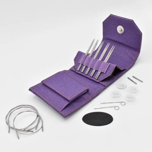 Lykke 3.5&quot; IC Grade 316 Surgical Stainless Steel Mini Knitting Needle Set in Purple Canvas Case - FLIGHT