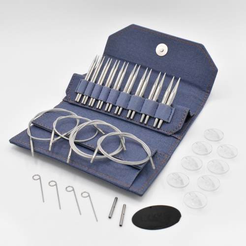 Lykke 3.5&quot; IC Grade 316 Surgical Stainless Steel Knitting Needle Set in Denim Canvas Case - FLIGHT