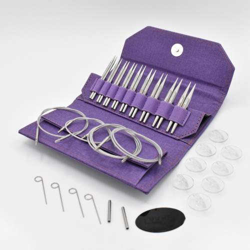 Lykke 3.5&quot; IC Grade 316 Surgical Stainless Steel Knitting Needle Set in Purple Canvas Case - FLIGHT