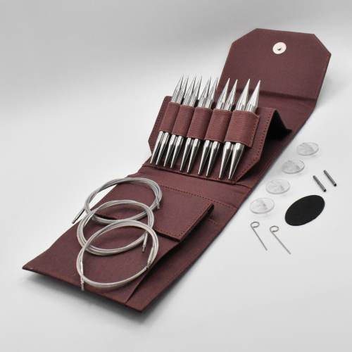 Lykke 5&quot; IC Grade 316 Surgical Stainless Steel Knitting Needle Set in Maroon Canvas Case - FLIGHT