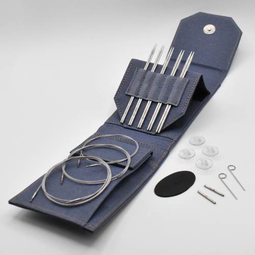Lykke 5&quot; IC Grade 316 Surgical Stainless Steel Mini Knitting Needle Set in Denim Canvas Case - FLIGHT