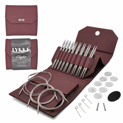 Lykke 5" IC Grade 316 Surgical Stainless Steel Knitting Needle Set in Maroon Canvas Case - FLIGHT