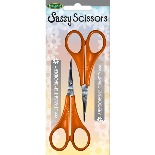 Sassy Embroidery Scissors Set, 4": 1 pair Curved & 1 pair Straight