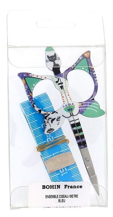 Bohin Cat Embroidery Scissors &amp; Blue Tape Measure Duo