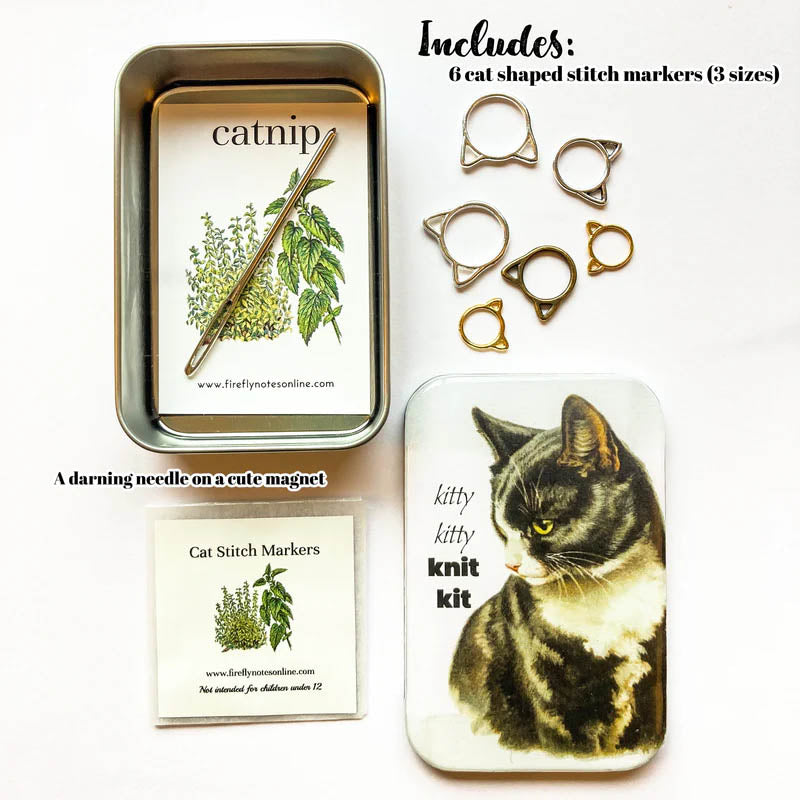 Firefly Notes Cat Stitch Marker Tin and Knit Kit