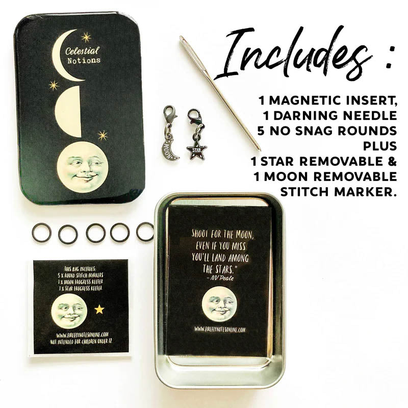 Firefly Notes Celestial Stitch Marker Tin and Knit Kit