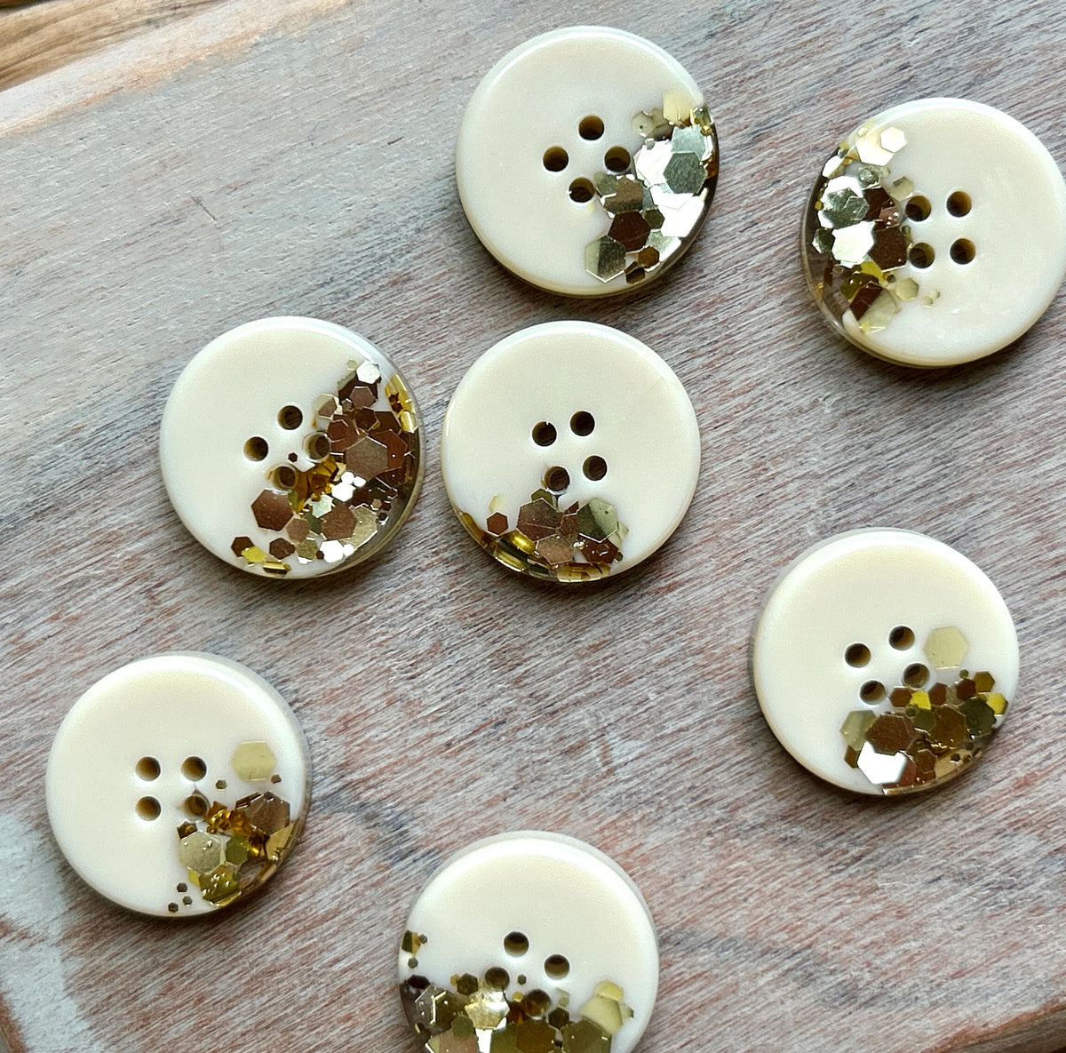 Demi Bougie Buttons - Ivory and Gold Metallic