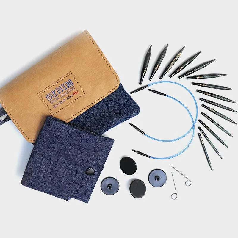 KnitPro DENIM Indigo Wood 'Mini' Interchangeable Needle Set- 5cm (2")