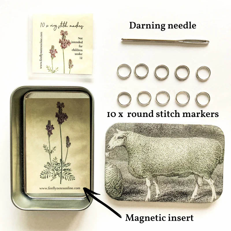 Firefly Notes Sheep Stitch Marker Tin and Knit Kit
