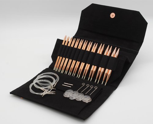 Lykke 5&quot; IC Copper Knitting Needle Set in BLACK Suede Case - CYPRA